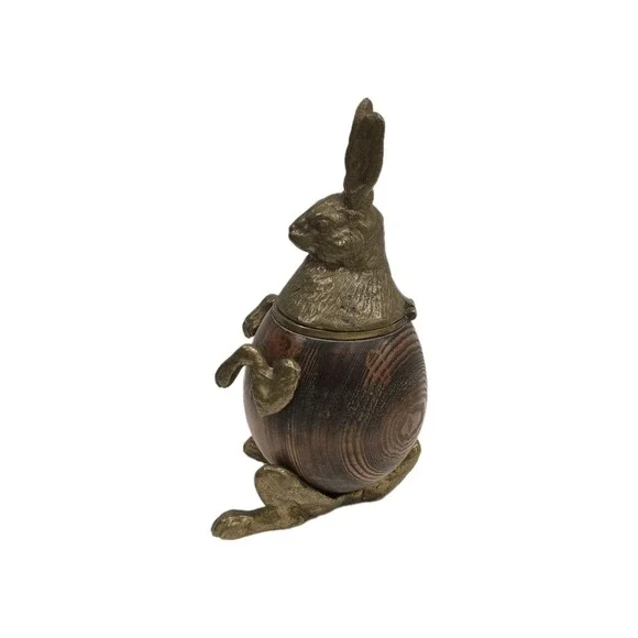 RABBIT TRINKET BOX VINTAGE ARTHUR COURT BRASS BRONZE WOOD DECOR Inkwell FIGURE - Picture 6 of 10
